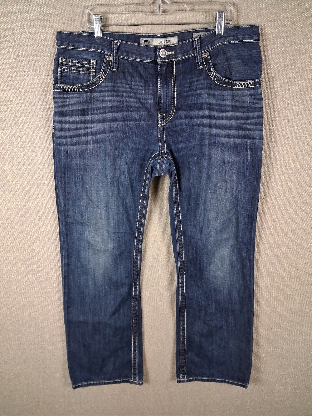 BKE Derek Relaxed Straight Leg Jeans Blue Denim Contrast Stitch Wash Mens 36
